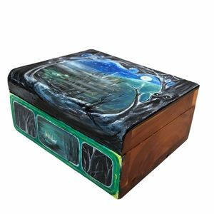 Painted Keepsake Jewelry trinket Box wooden hand painted magical woods Forest